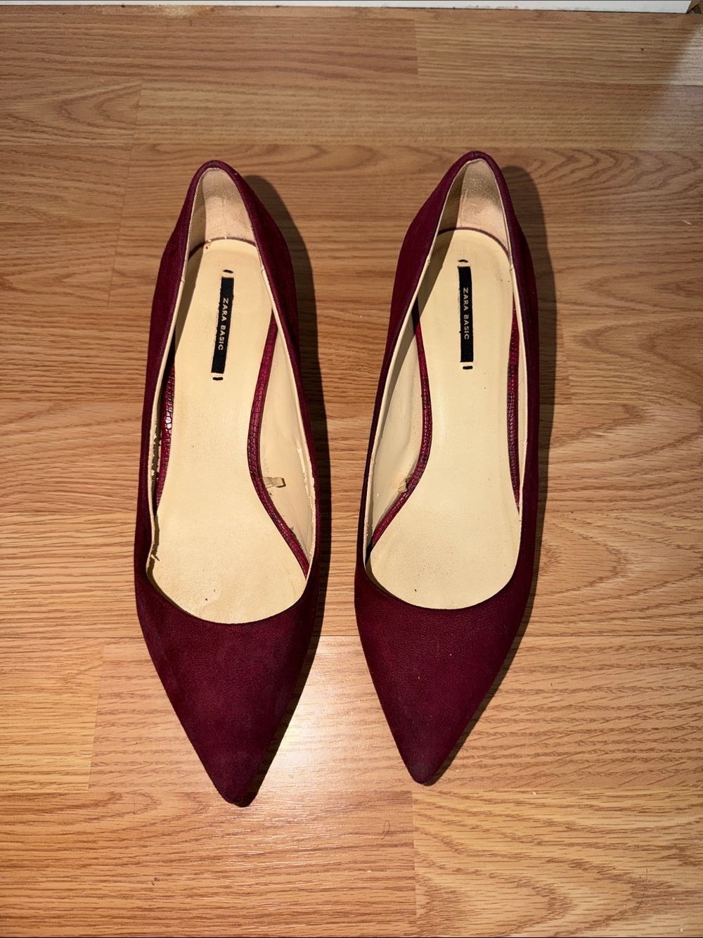 Zara Burgundy Pointed-Toe Flats